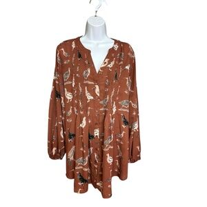 Melissa McCarthy Rust Bird Print Blouse